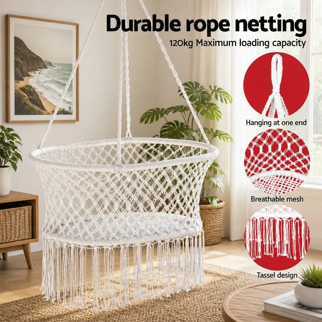 Hammock Chair Cotton Swing Outdoor Indoor Cream Relaxation Garden Furniture