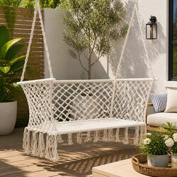 Hammock Chair 2 Person Outdoor Indoor Portable Camping Relaxation Lounge Cream