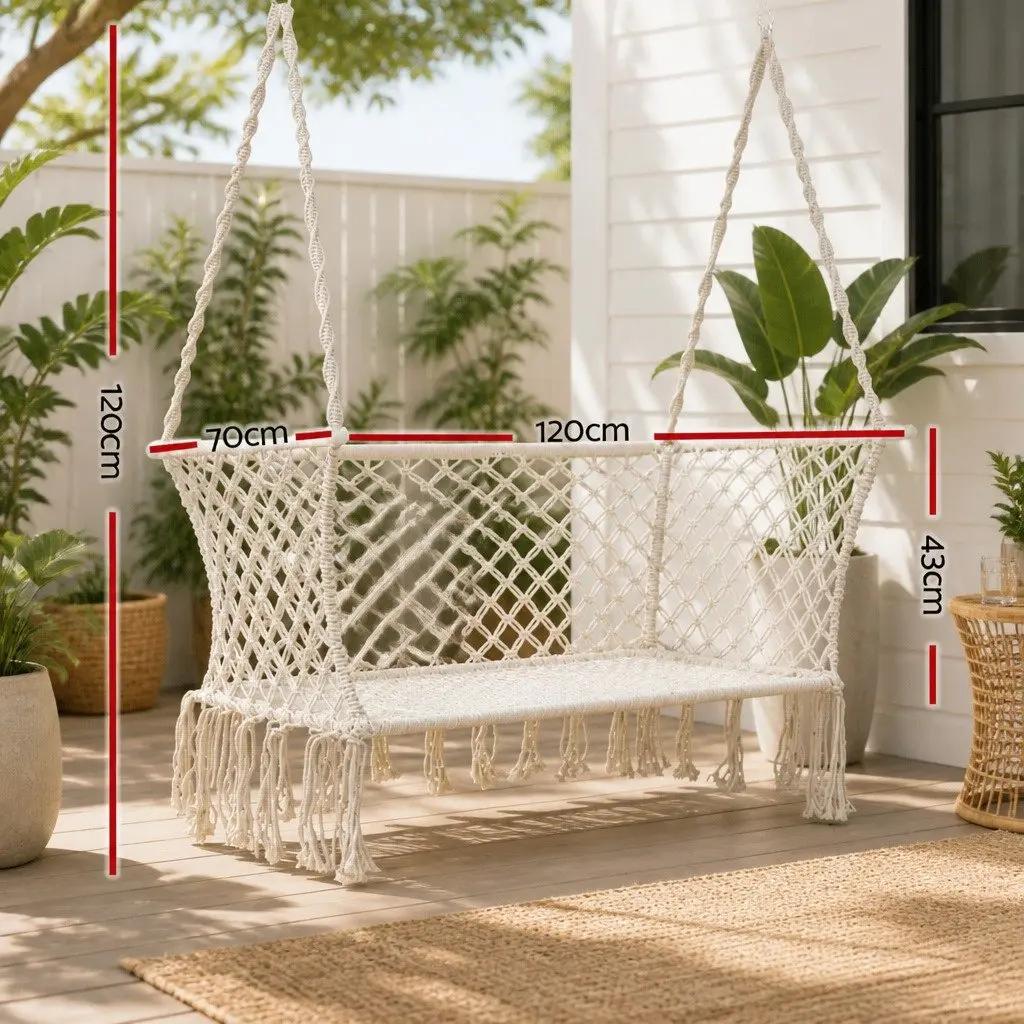 Hammock Chair Cream 2 Person Indoor Outdoor Portable Handmade Relaxation