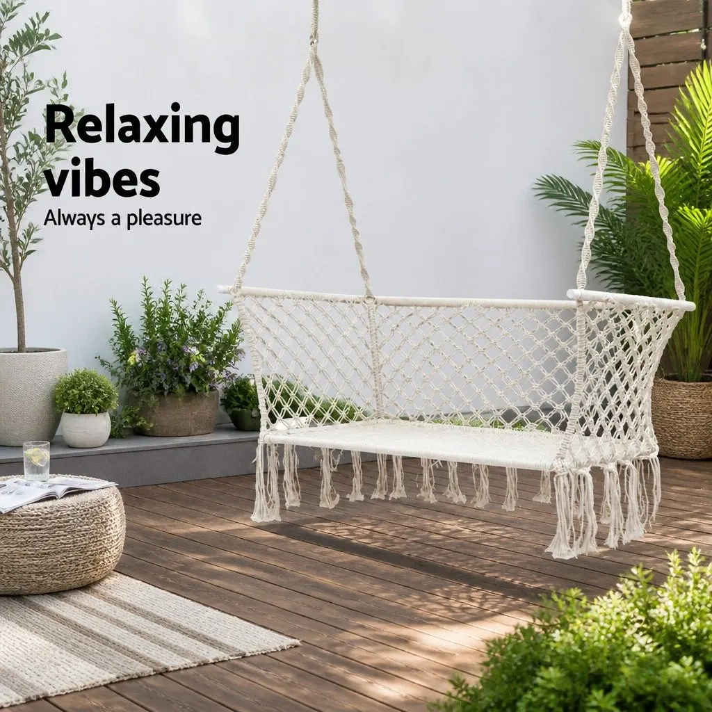 Hammock Chair Cream 2 Person Indoor Outdoor Portable Handmade Relaxation