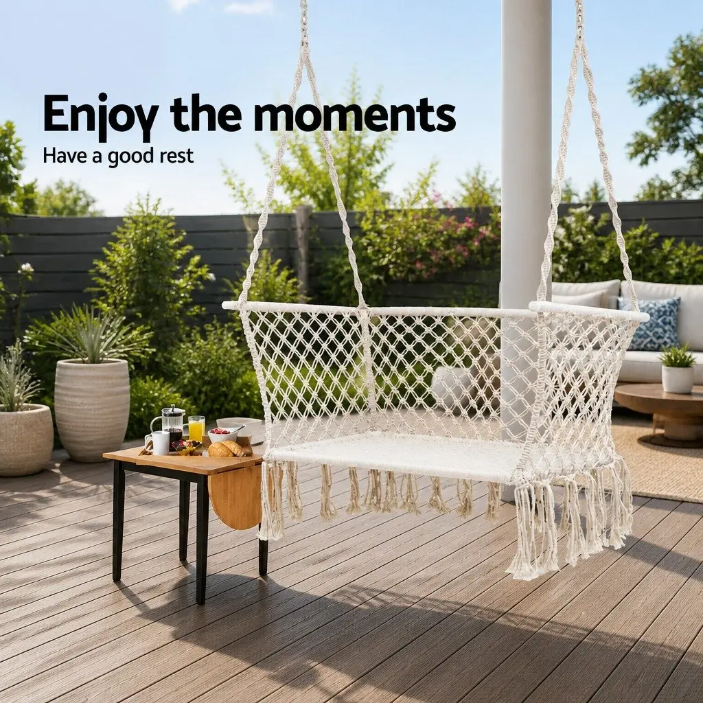 Hammock Chair Cream 2 Person Indoor Outdoor Portable Handmade Relaxation