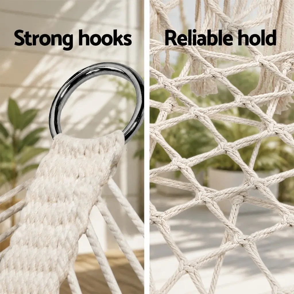 Hammock Chair Cream 2 Person Indoor Outdoor Portable Handmade Relaxation