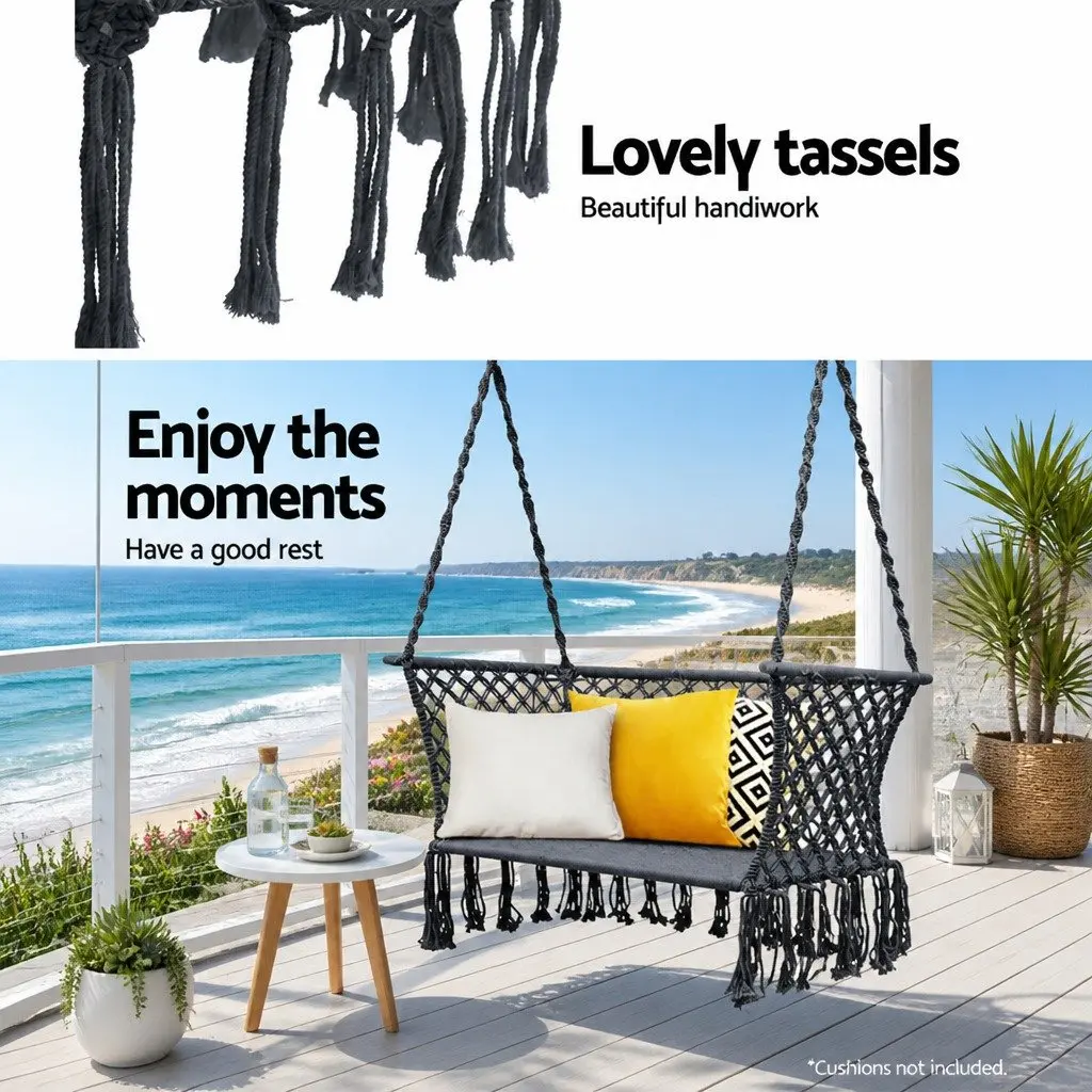 Hammock Chair Outdoor Portable 2 Person Camping Suspended Relaxation Seat Grey