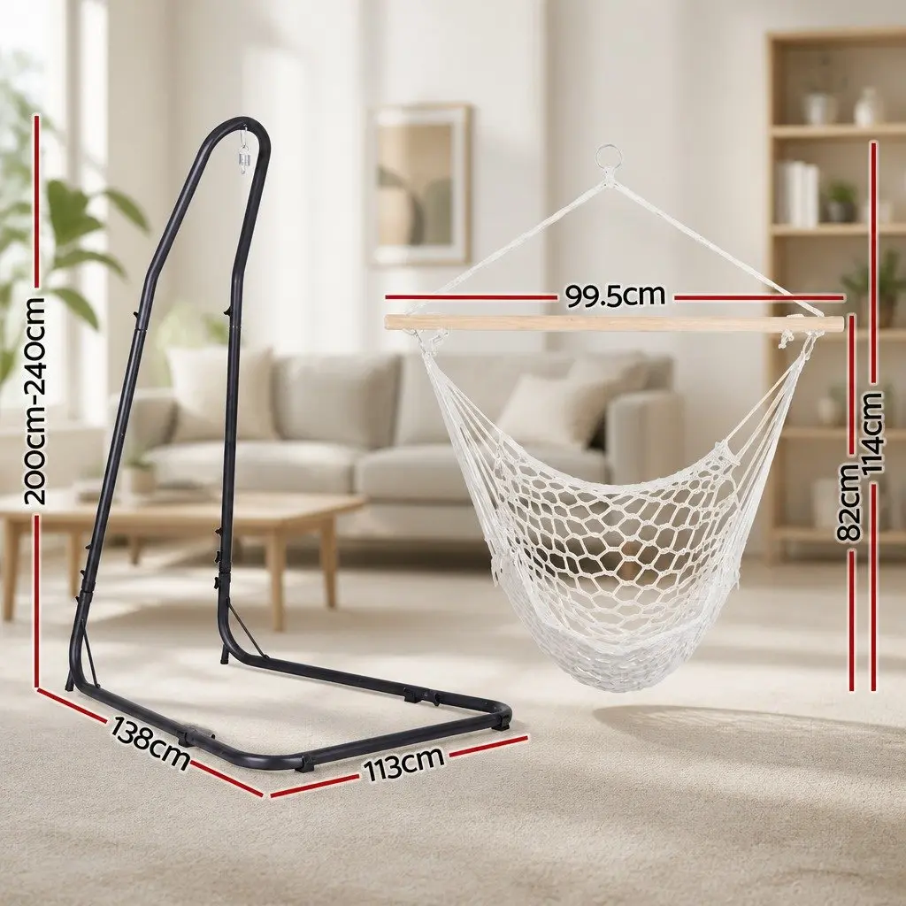 Hammock Hanging Chair Cream with Heavy Duty Steel Stand for Outdoor Indoor Relaxation