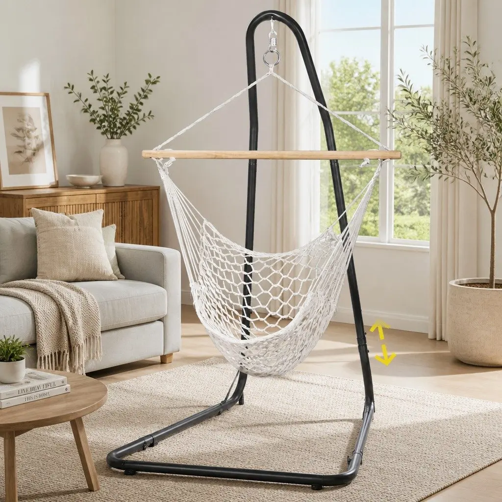 Hammock Hanging Chair Cream with Heavy Duty Steel Stand for Outdoor Indoor Relaxation