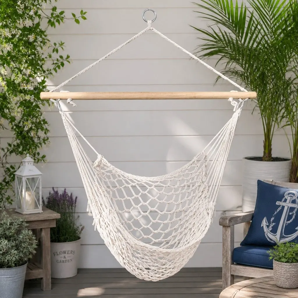 Hammock Chair Cream 99.5 x 114cm Lightweight Portable Indoor Outdoor Relaxation Seat