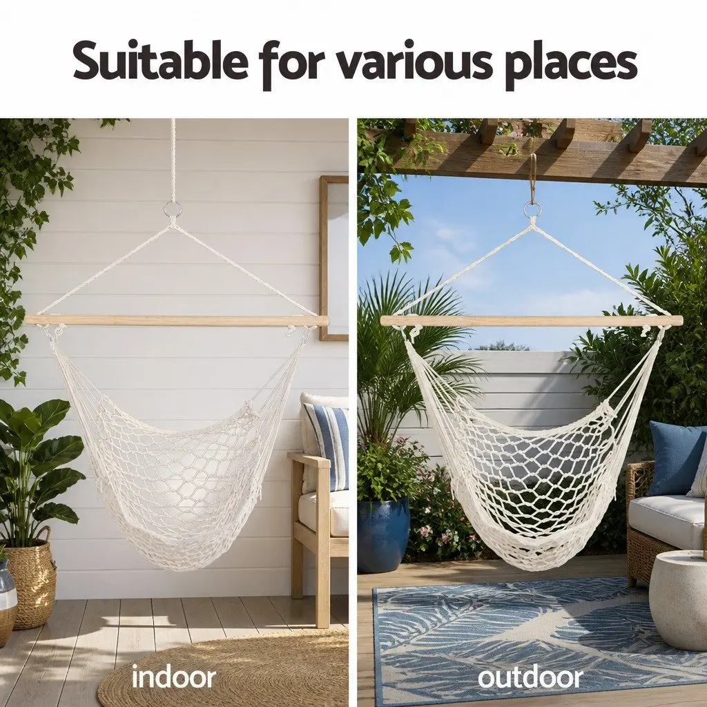 Hammock Chair Cream 99.5 x 114cm Lightweight Portable Indoor Outdoor Relaxation Seat