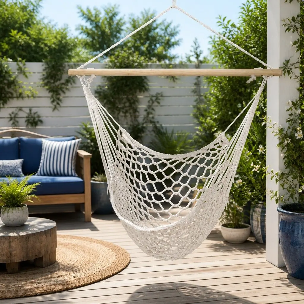 Hammock Chair Cream 99.5 x 114cm Lightweight Portable Indoor Outdoor Relaxation Seat