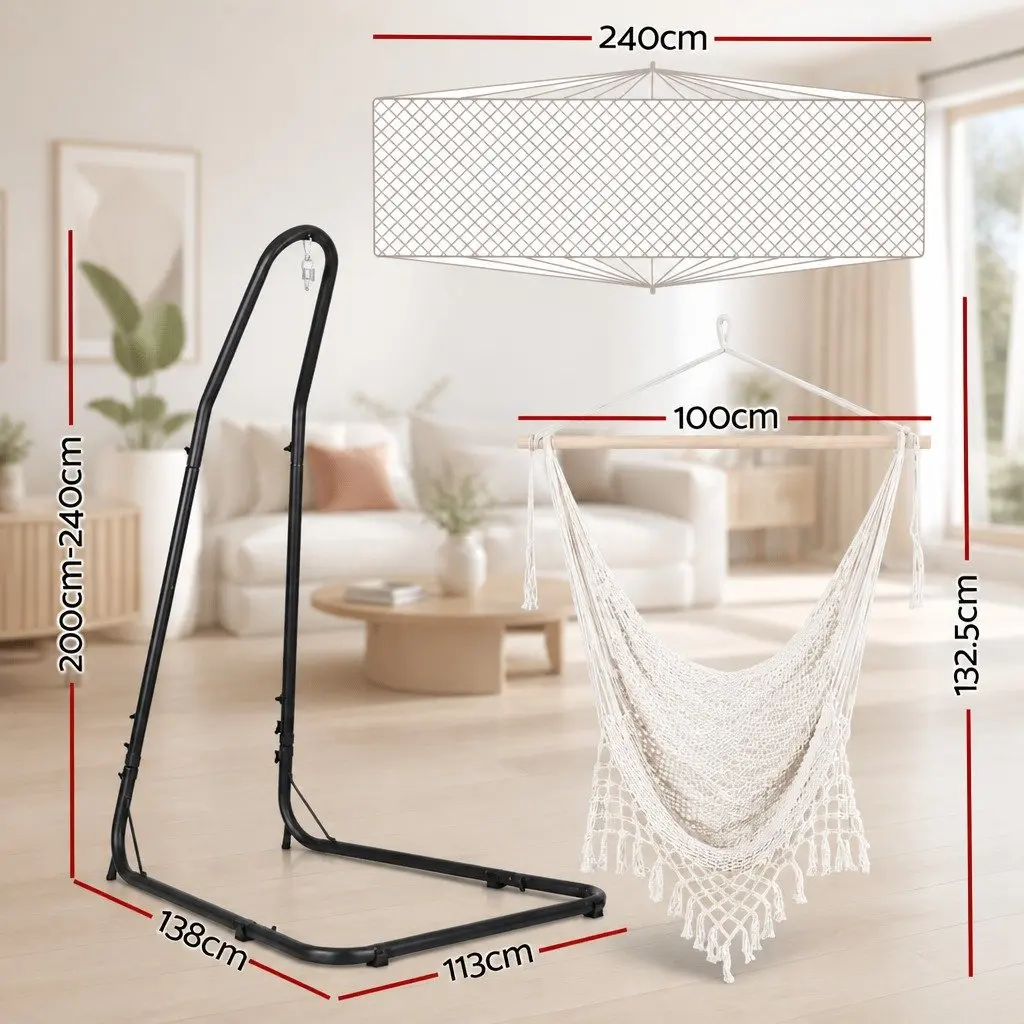 Hammock Hanging Chair Cream with Heavy Duty Steel Stand Indoor Outdoor Relaxation