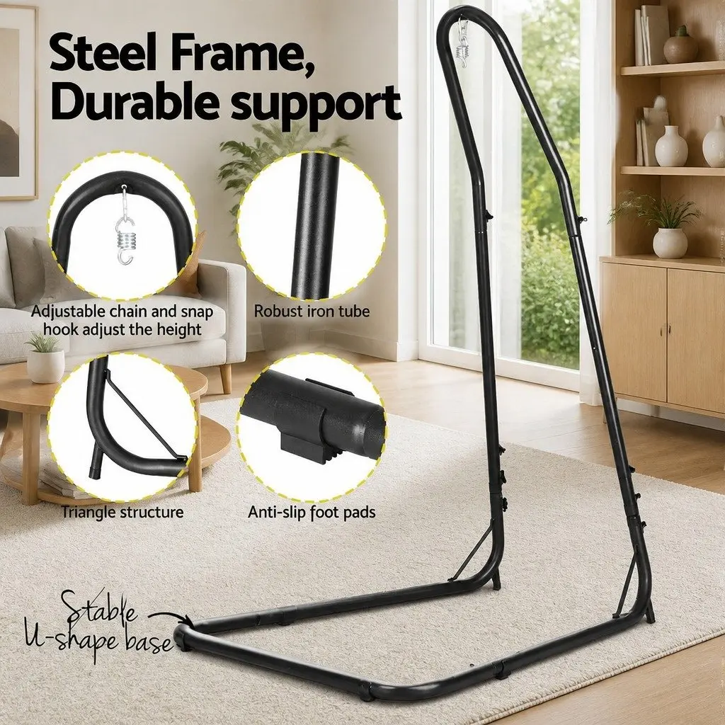 Hammock Hanging Chair Cream with Heavy Duty Steel Stand Indoor Outdoor Relaxation