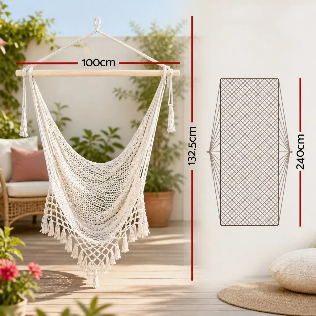 Hammock Chair Cream Lightweight Portable Cotton Blend Indoor Outdoor No Assembly