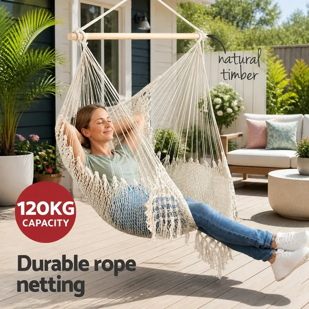 Hammock Chair Cream Lightweight Portable Cotton Blend Indoor Outdoor No Assembly