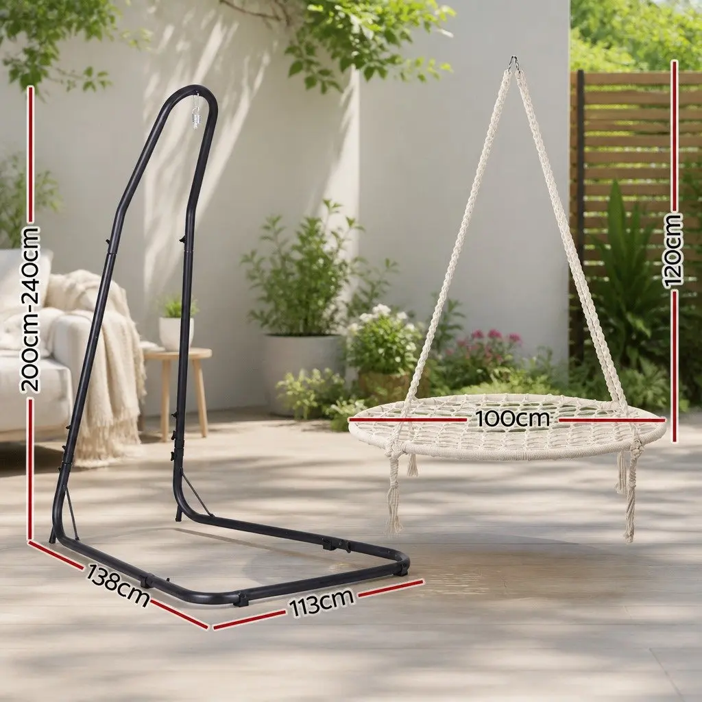 Hammock Chair Black with Steel Stand Adjustable Height for Indoor Outdoor Relaxation