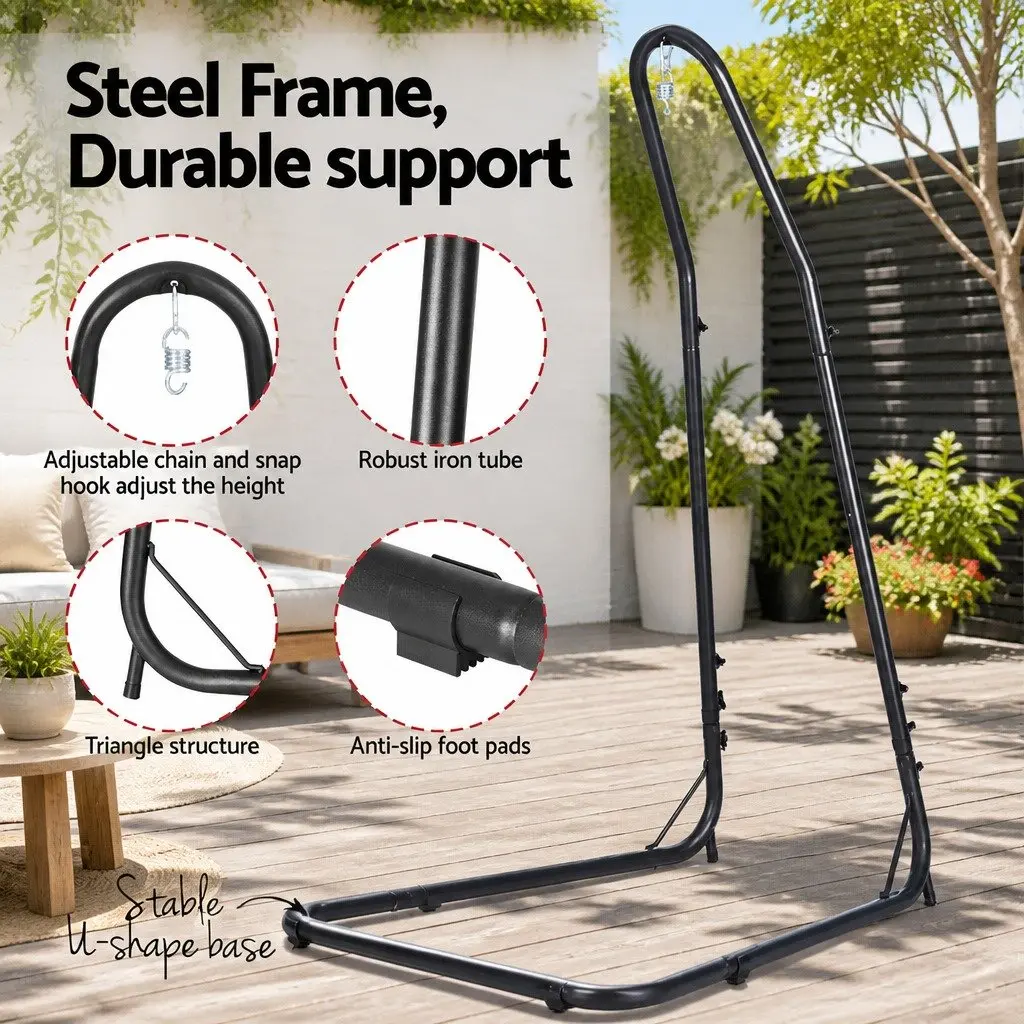 Hammock Chair Black with Steel Stand Adjustable Height for Indoor Outdoor Relaxation