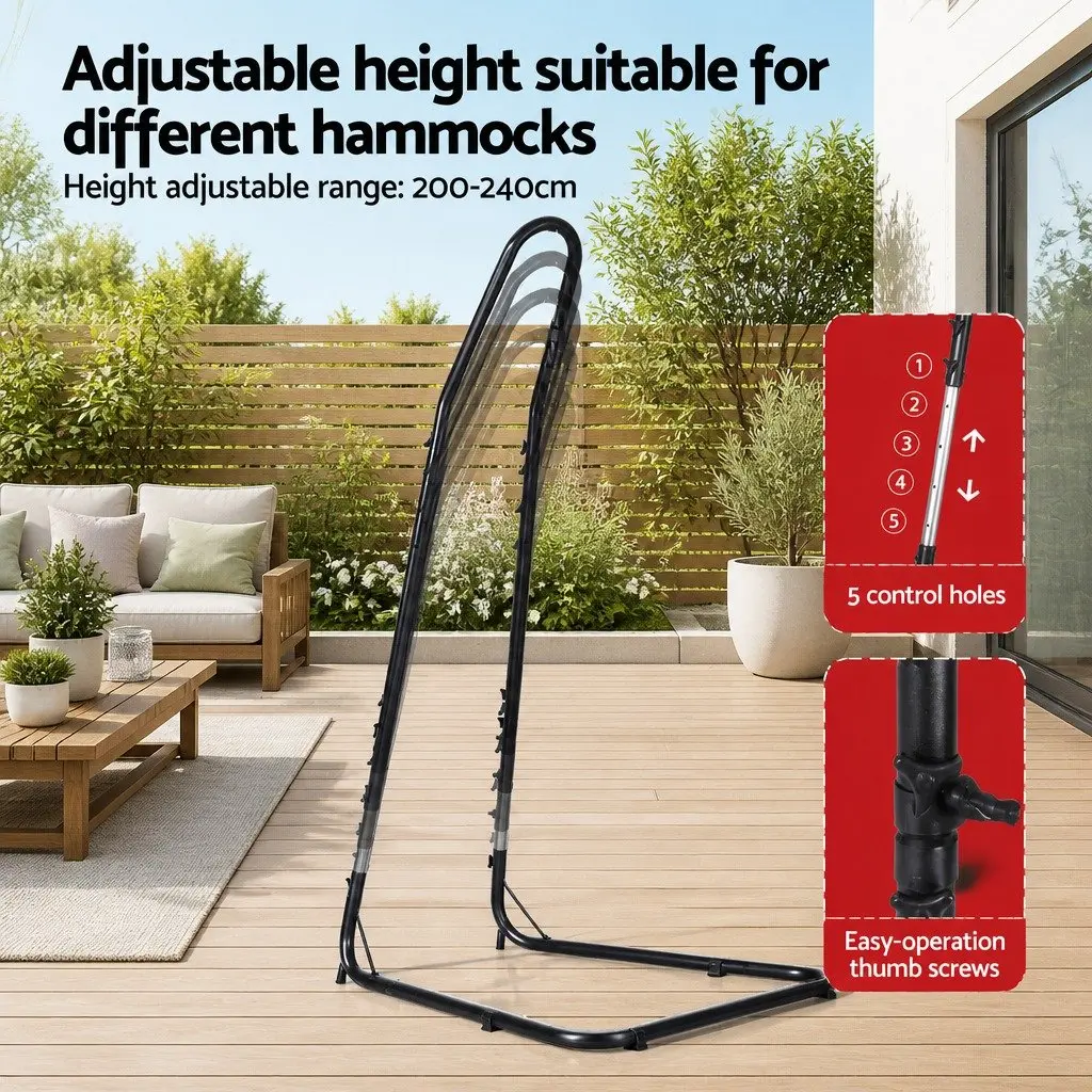 Hammock Chair Black with Steel Stand Adjustable Height for Indoor Outdoor Relaxation