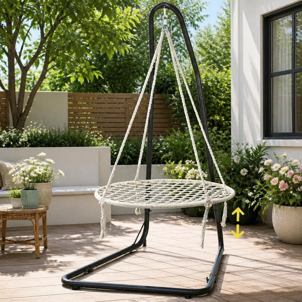 Hammock Chair Black with Steel Stand Adjustable Height for Indoor Outdoor Relaxation