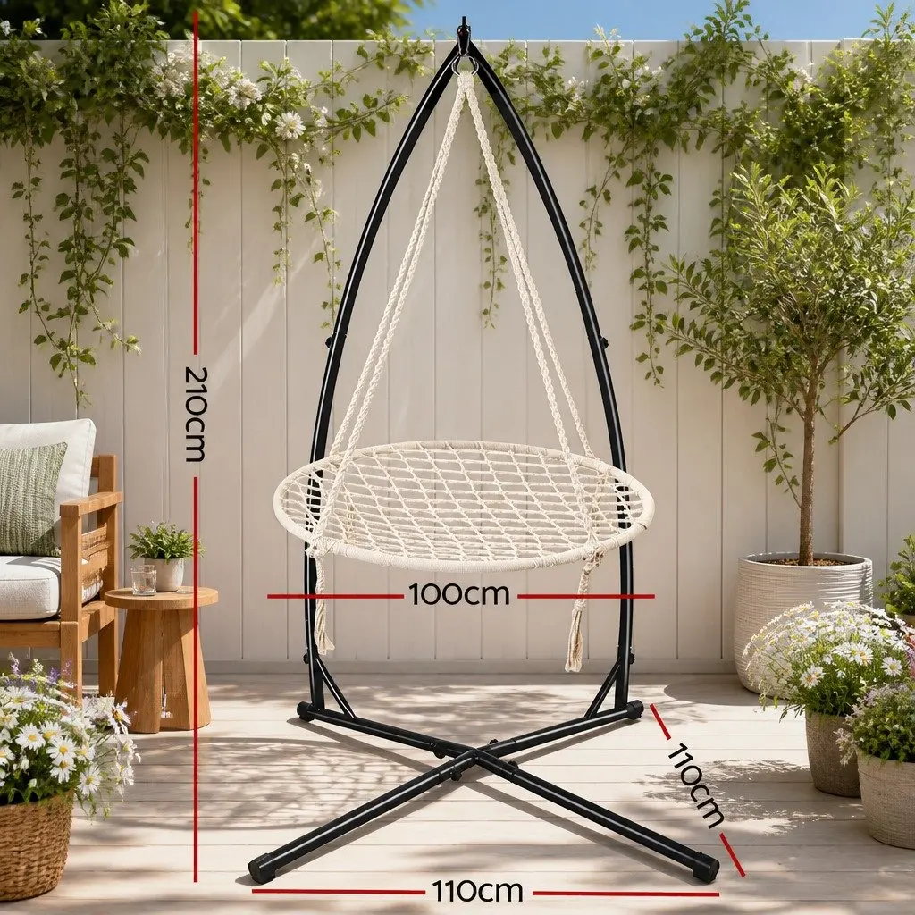 Hammock Chair Cream 100cm Indoor Outdoor Swing with Steel Stand 360 Degree Rotation