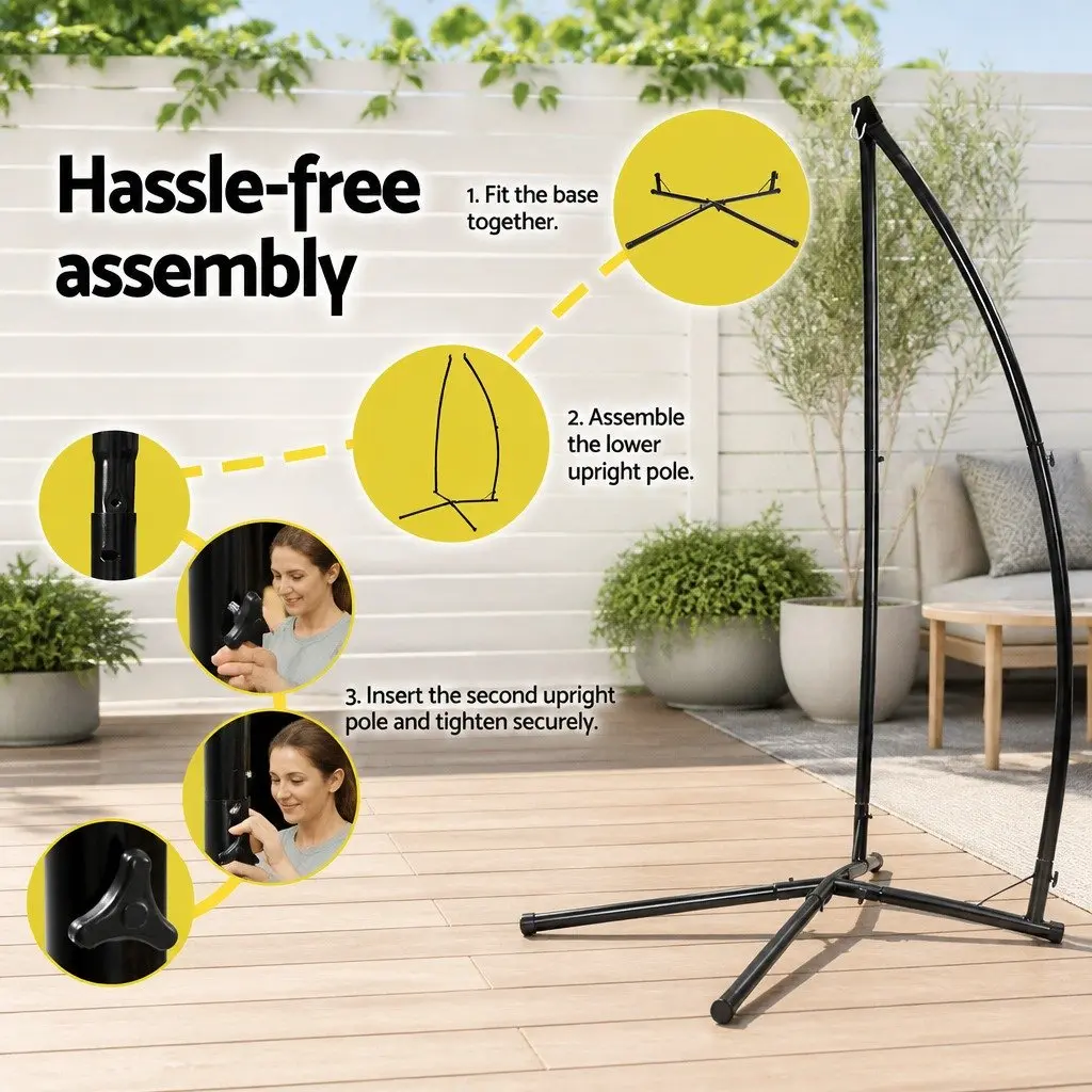 Hammock Chair Cream 100cm Indoor Outdoor Swing with Steel Stand 360 Degree Rotation