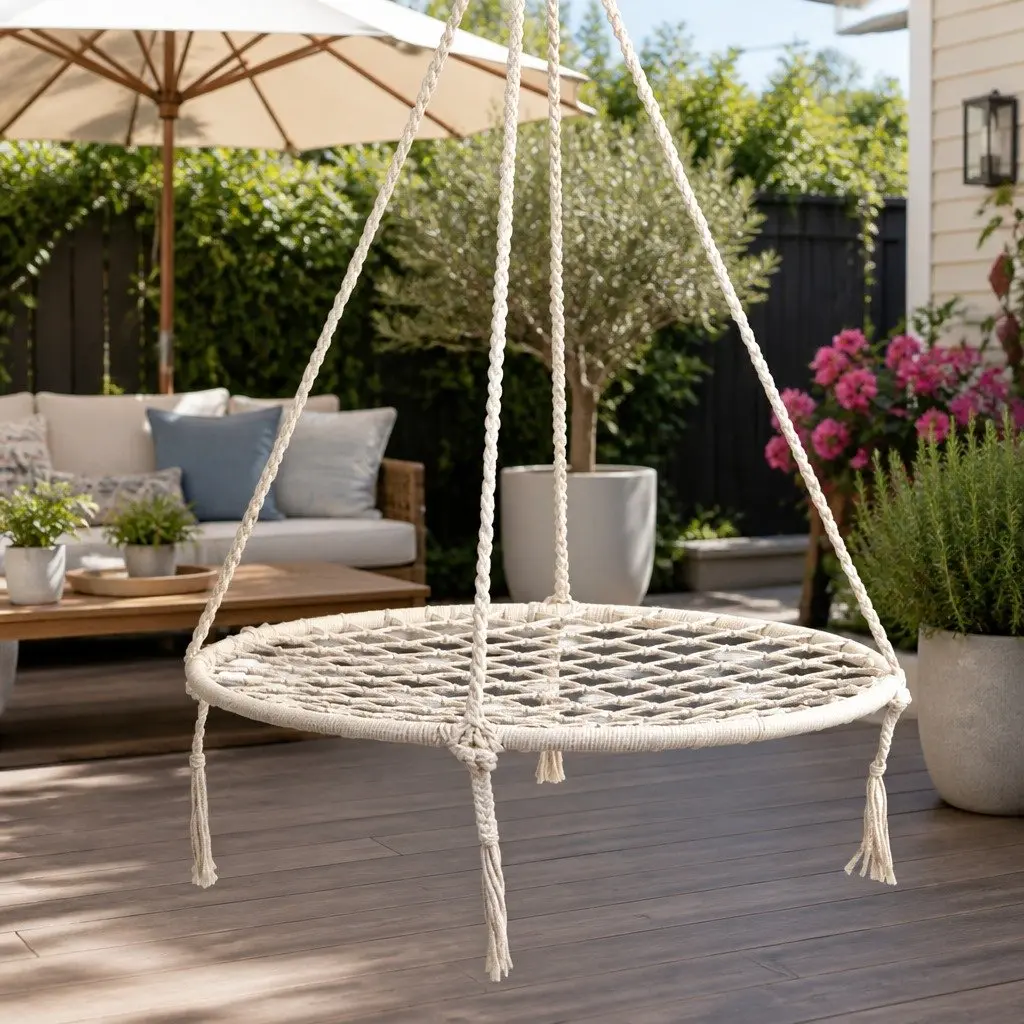 Hammock Chair Cream 100cm Indoor Outdoor Relaxation Nest Web