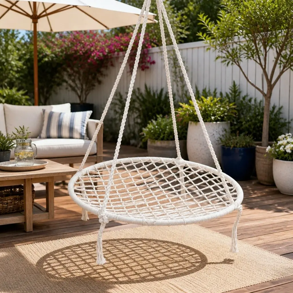 Hammock Chair Cream 100cm Indoor Outdoor Relaxation Nest Web