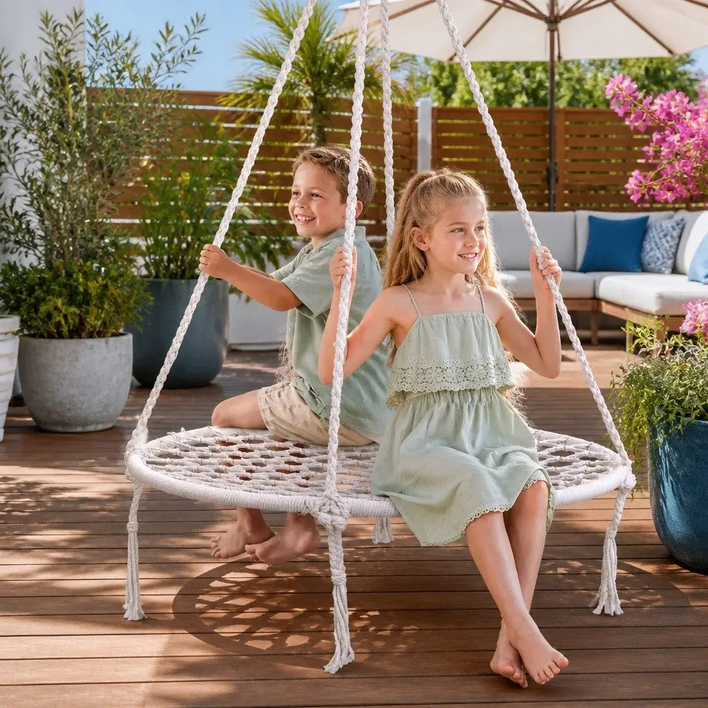 Hammock Chair Cream 100cm Indoor Outdoor Relaxation Nest Web