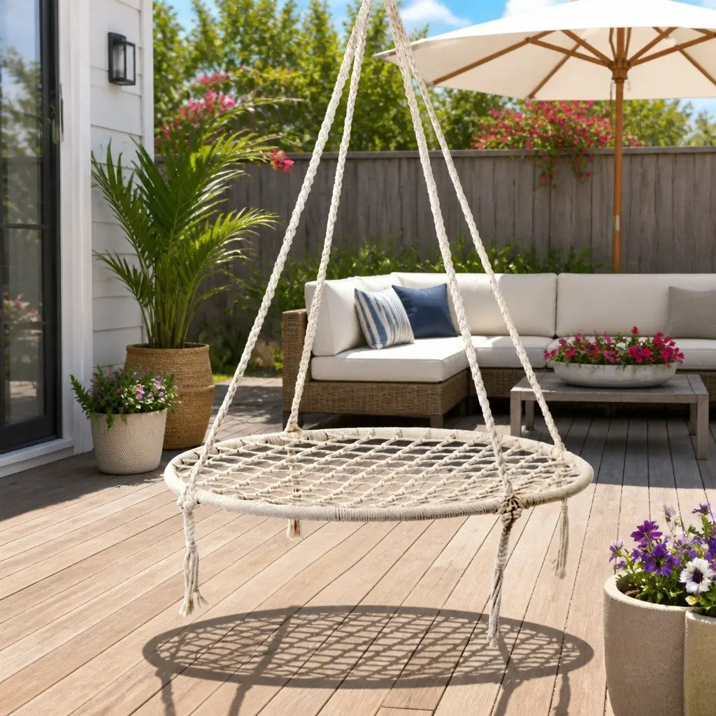 Hammock Chair Cream 100cm Indoor Outdoor Relaxation Nest Web