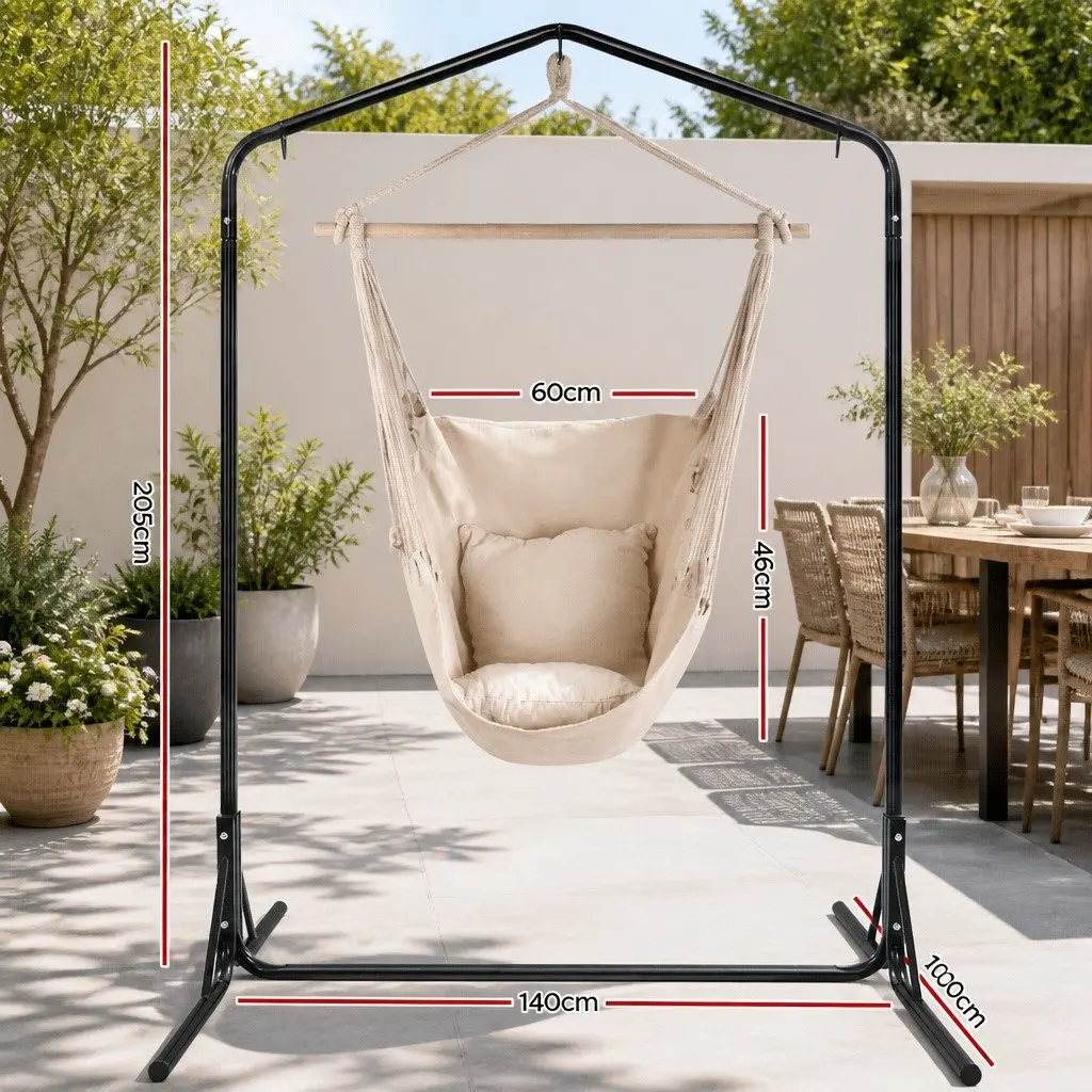 Hammock Chair Cream 100x45x145cm Durable Polyester Cotton Blend with Stand 360° Rotation