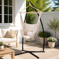 Your Cozy Cream Hammock Chair Awaits with Steel Stand