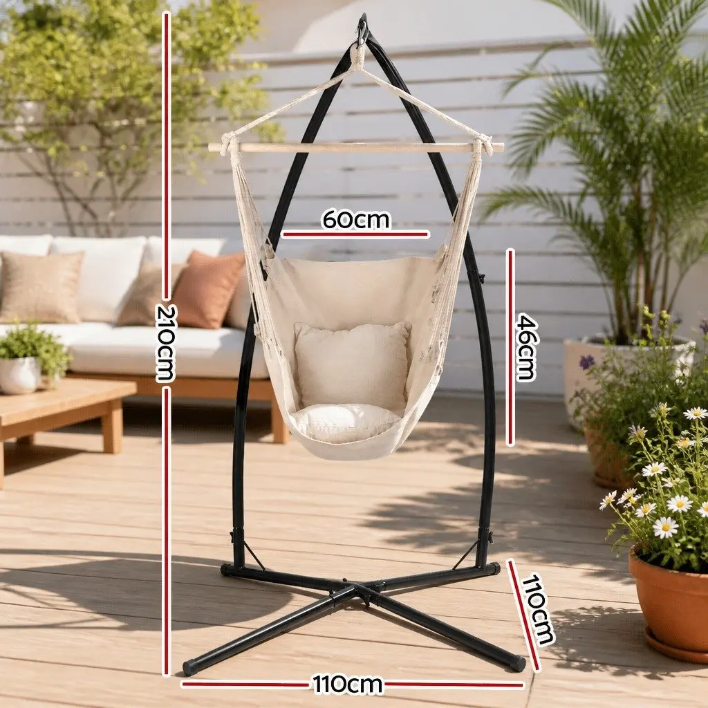 Hammock Chair Cream 100cm x 45cm x 145cm Durable Polyester Cotton Blend with Steel Stand
