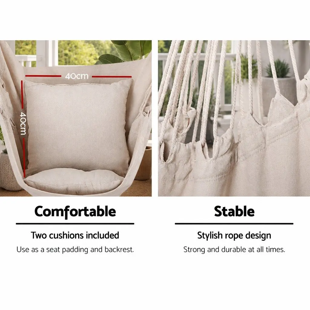 Hammock Chair Cream 100cm x 45cm x 145cm Durable Polyester Cotton Blend with Steel Stand