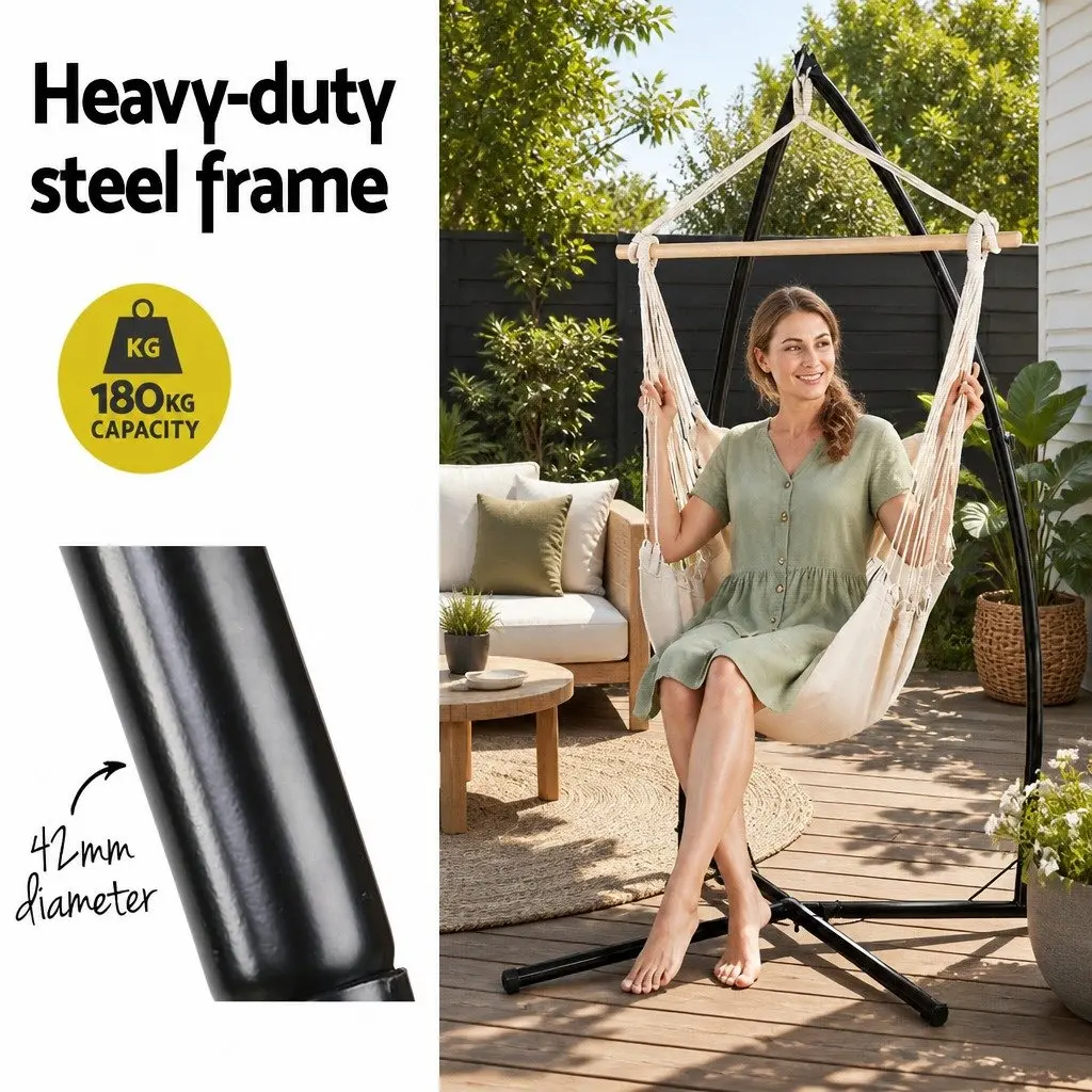 Hammock Chair Cream 100cm x 45cm x 145cm Durable Polyester Cotton Blend with Steel Stand