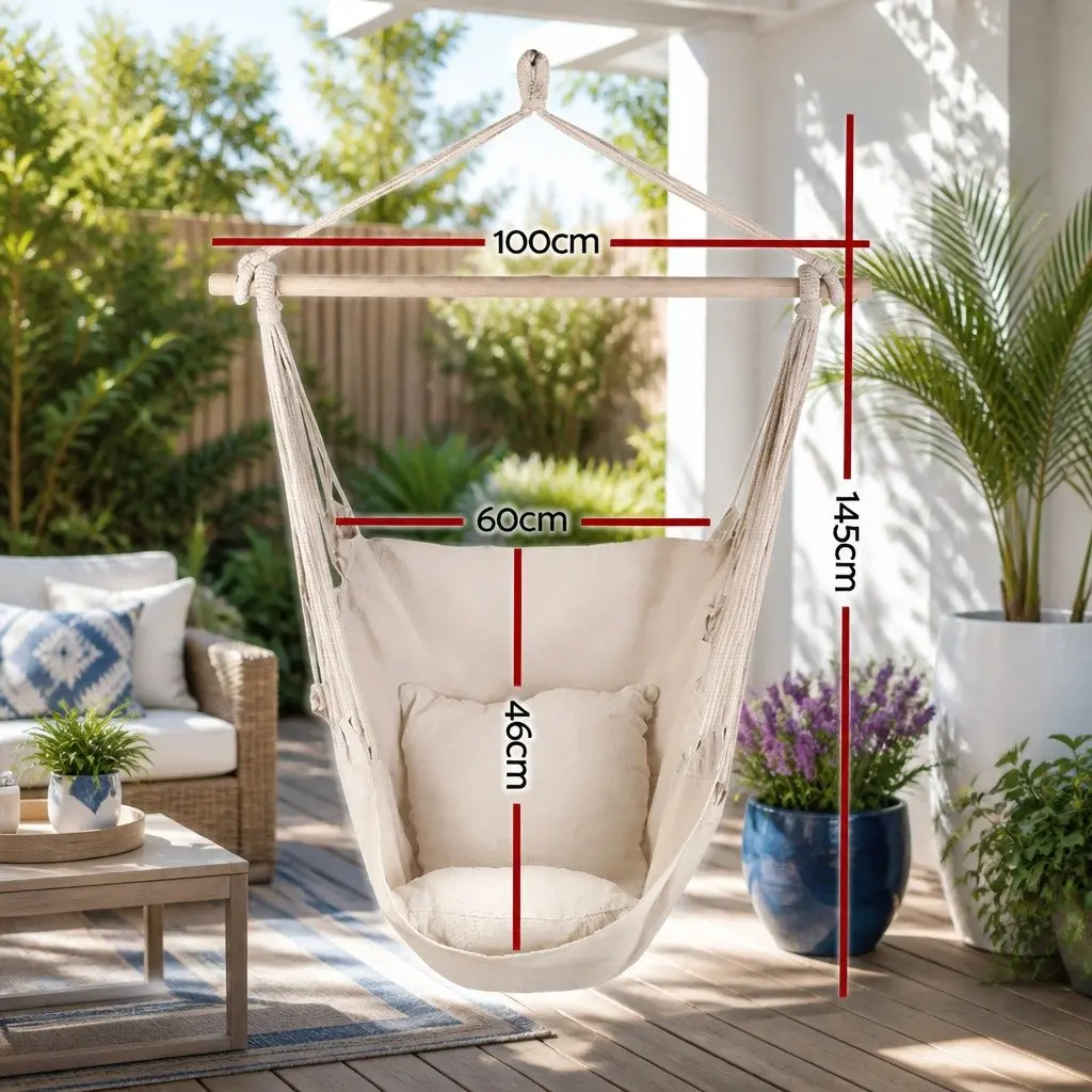 Hammock Chair Cream Outdoor Hanging with Cushions Relaxation Seat