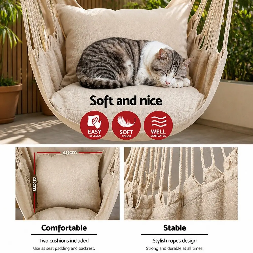 Hammock Chair Cream Outdoor Hanging with Cushions Relaxation Seat