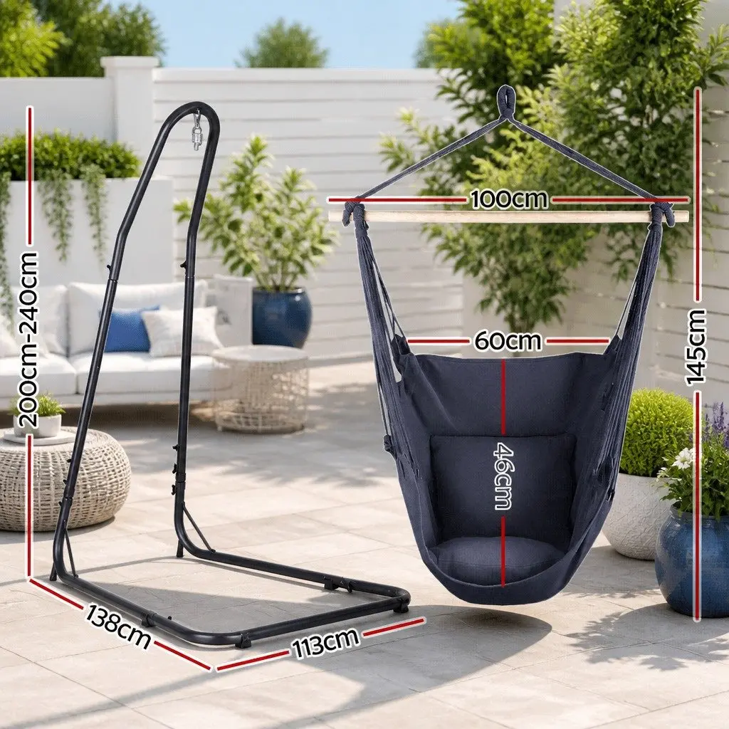 Hammock Chair Heavy Duty Steel A-Frame Adjustable Height Indoor Outdoor Relaxation