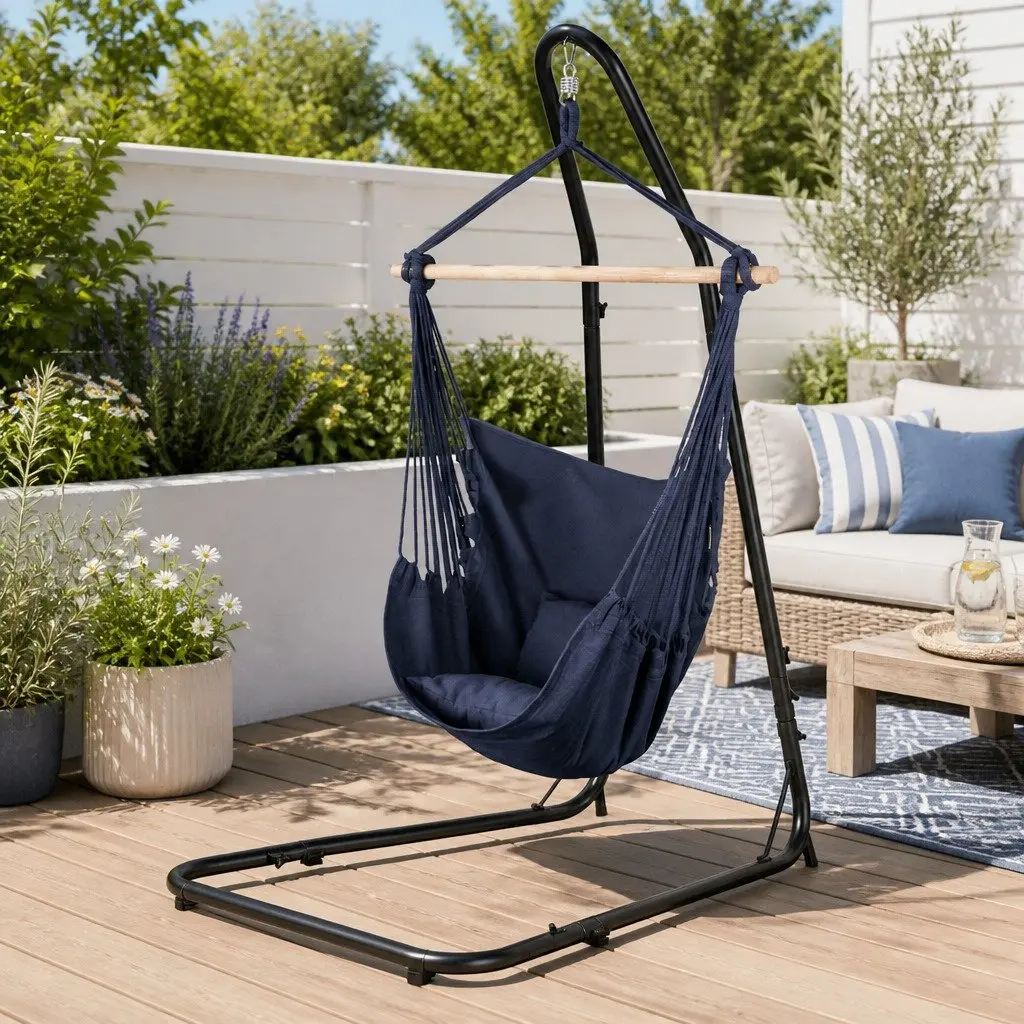 Hammock Chair Heavy Duty Steel A-Frame Adjustable Height Indoor Outdoor Relaxation