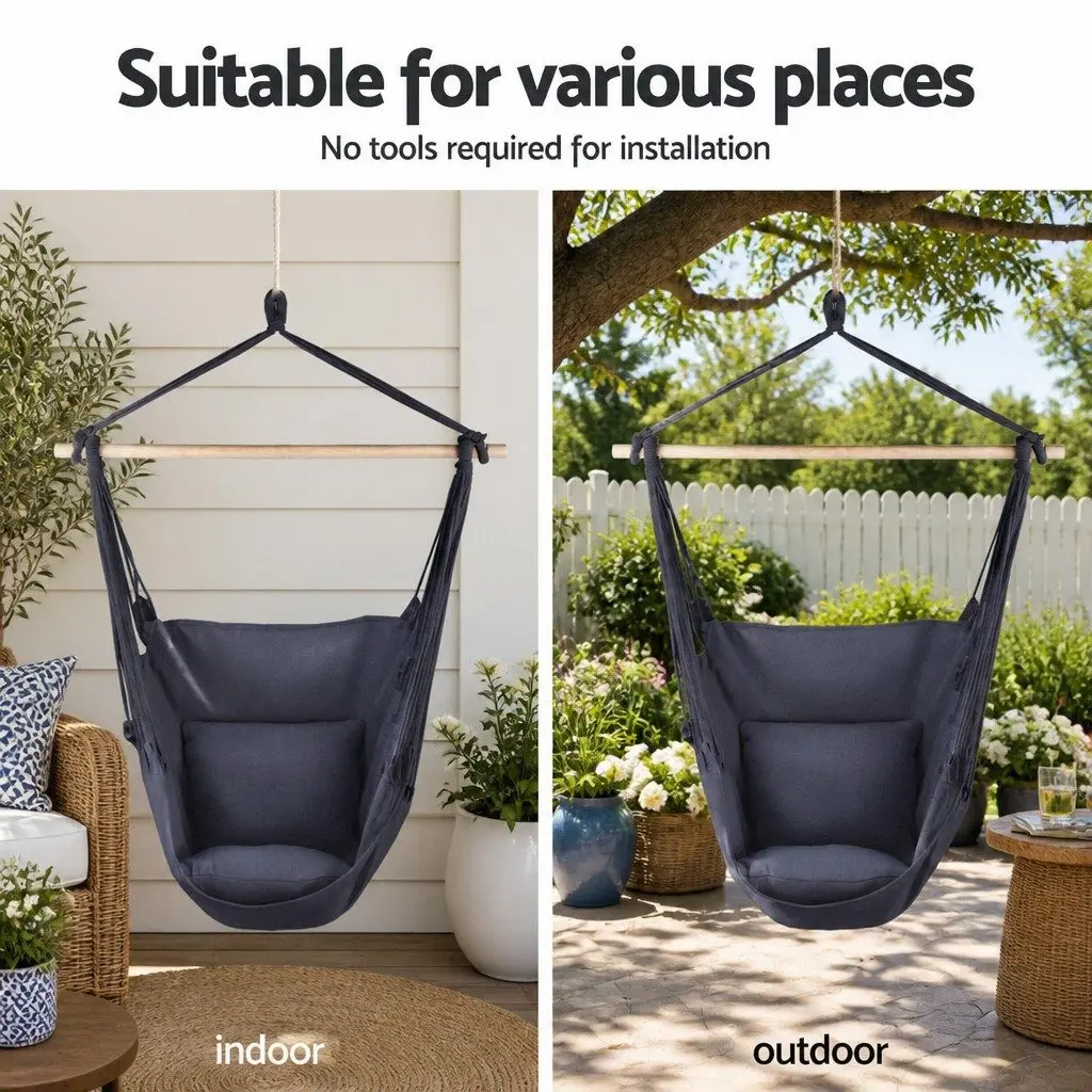 Hammock Chair Heavy Duty Steel A-Frame Adjustable Height Indoor Outdoor Relaxation