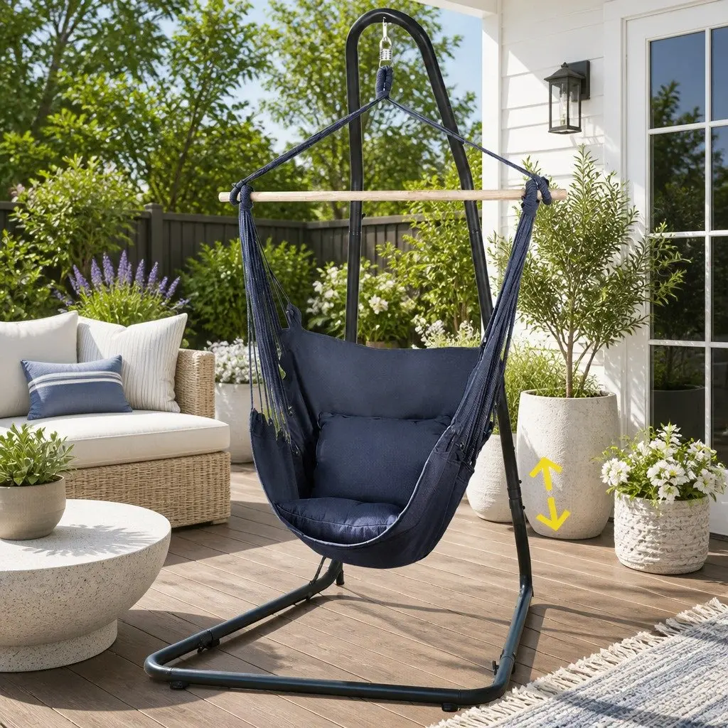 Hammock Chair Heavy Duty Steel A-Frame Adjustable Height Indoor Outdoor Relaxation