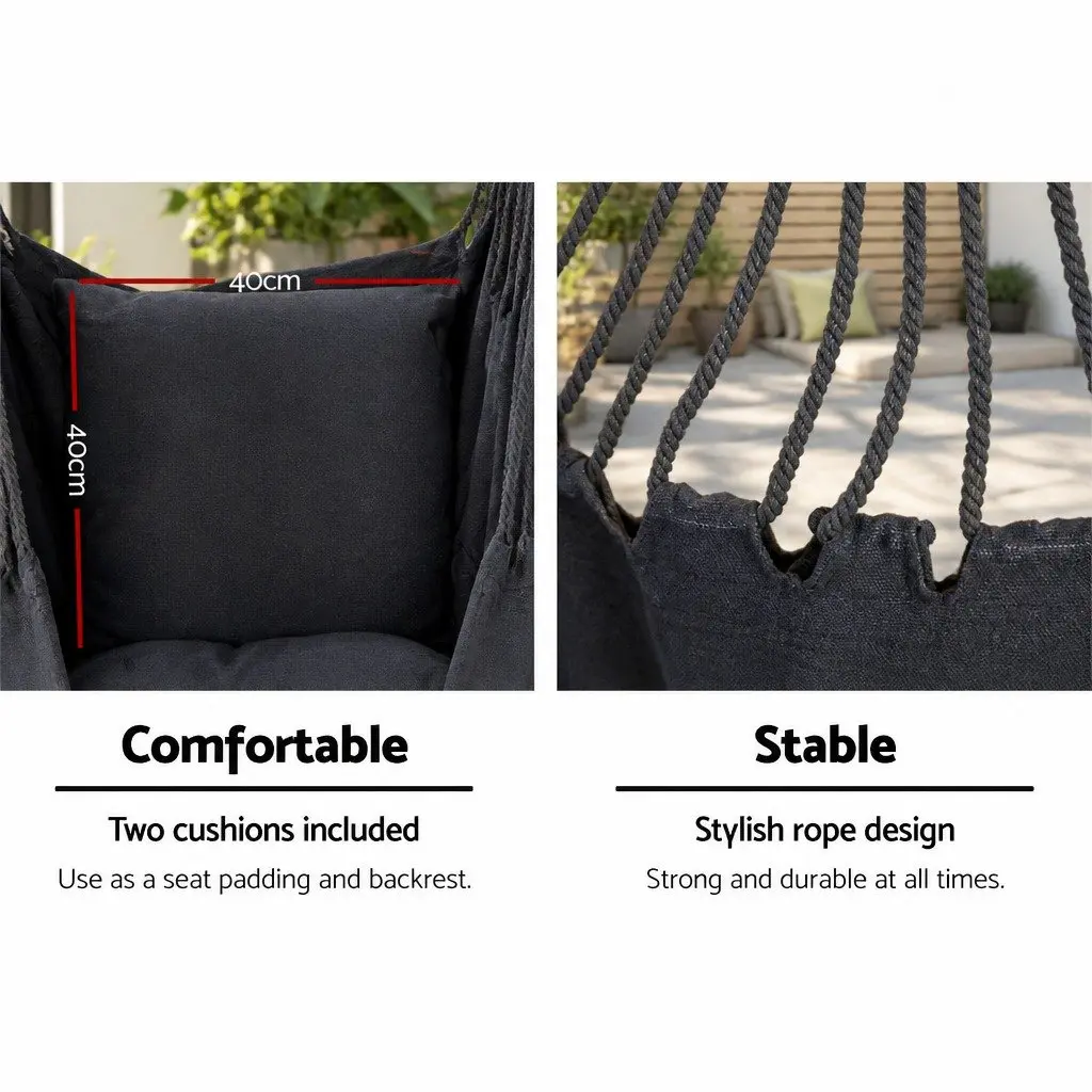 Outdoor Hammock Chair with Stand Swing Hanging Pillow Grey Garden Furniture