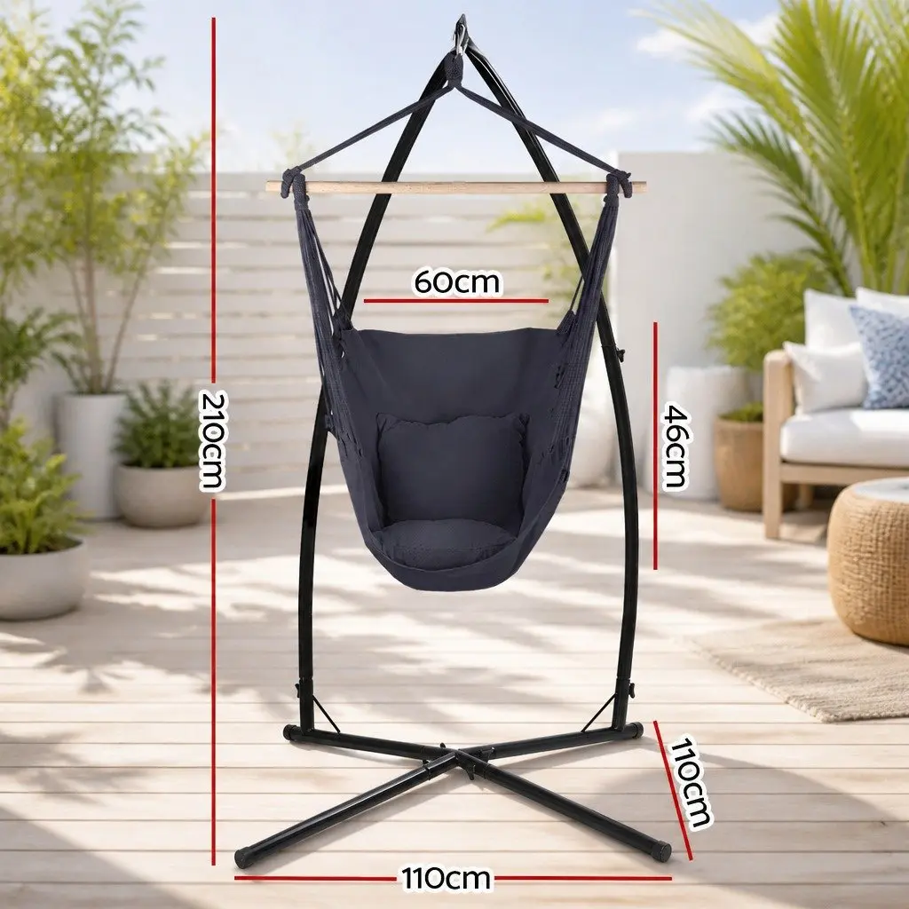 Hammock Chair Grey with Steel Stand Frame for Relaxation Indoor Outdoor