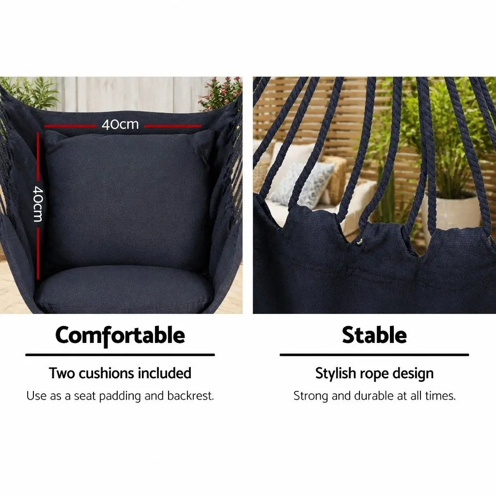 Hammock Chair Grey with Steel Stand Frame for Relaxation Indoor Outdoor