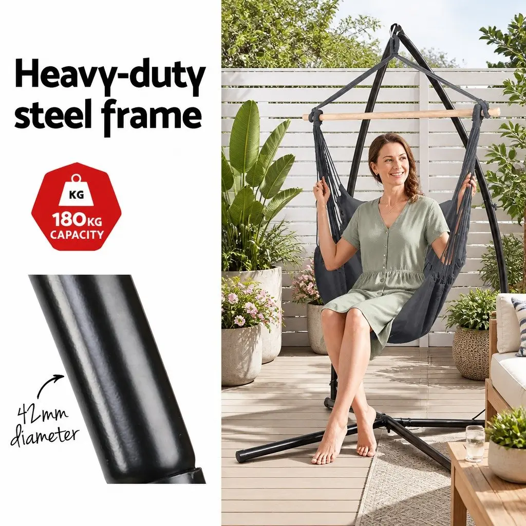 Hammock Chair Grey with Steel Stand Frame for Relaxation Indoor Outdoor
