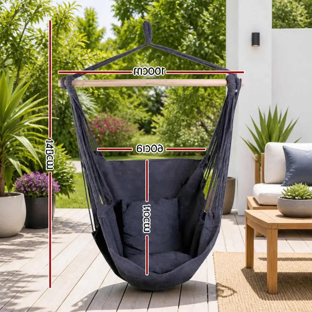 Hammock Chair Grey 100cm Indoor Outdoor Relaxation with Cushions