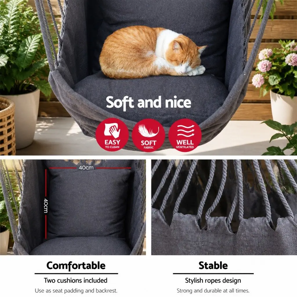 Hammock Chair Grey 100cm Indoor Outdoor Relaxation with Cushions