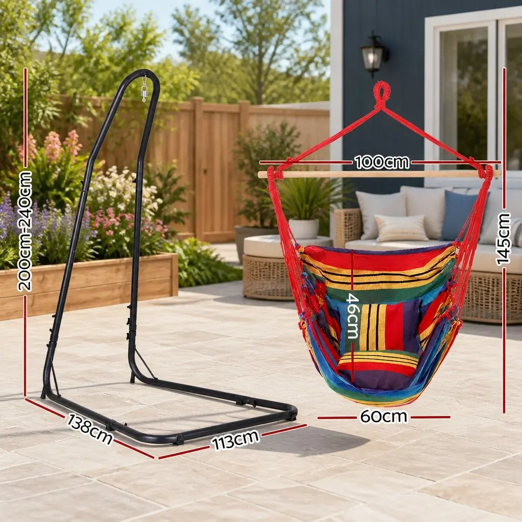 Hammock Chair Black Adjustable Height Steel Frame Stand Padded Seat Indoor Outdoor Relaxation