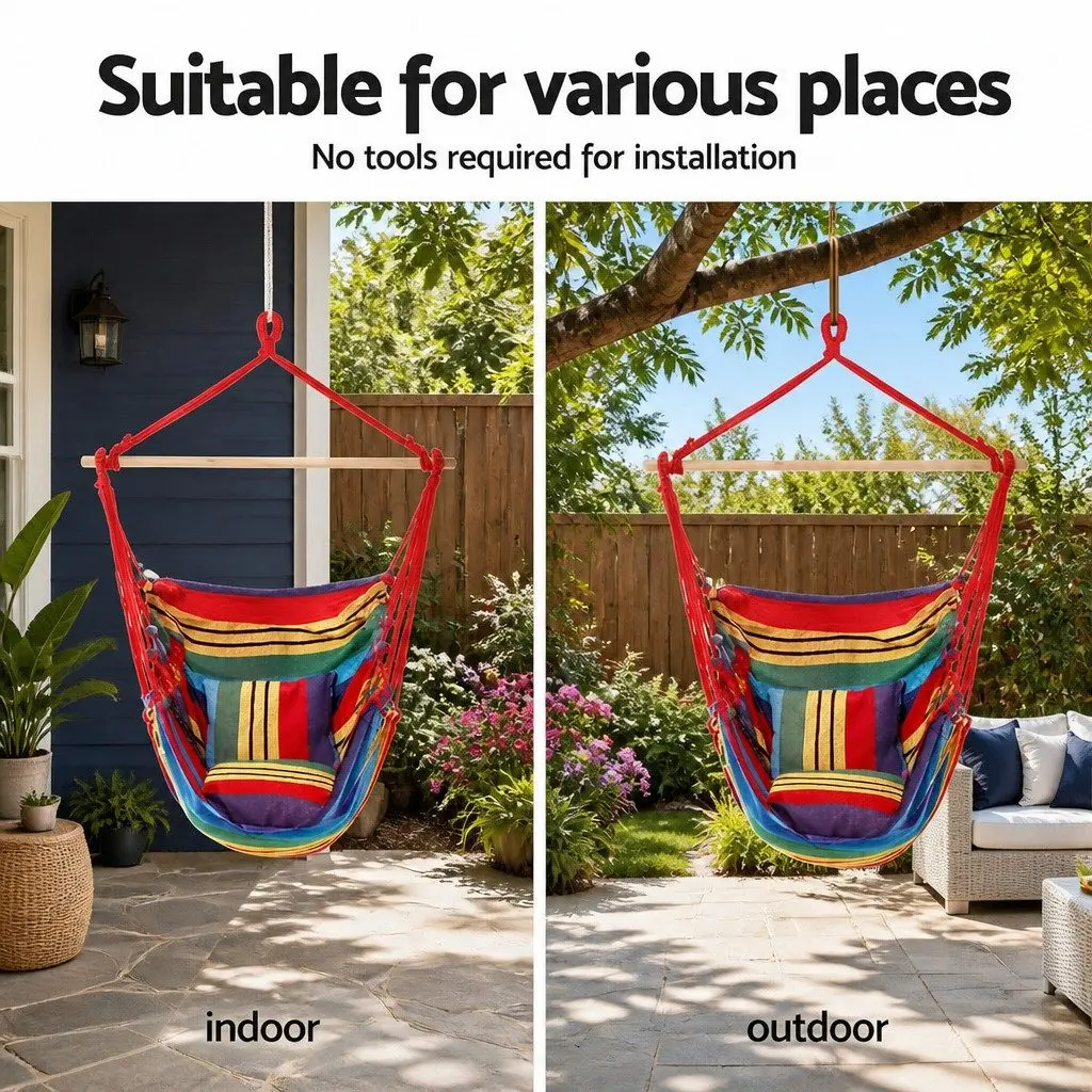 Hammock Chair Black Adjustable Height Steel Frame Stand Padded Seat Indoor Outdoor Relaxation