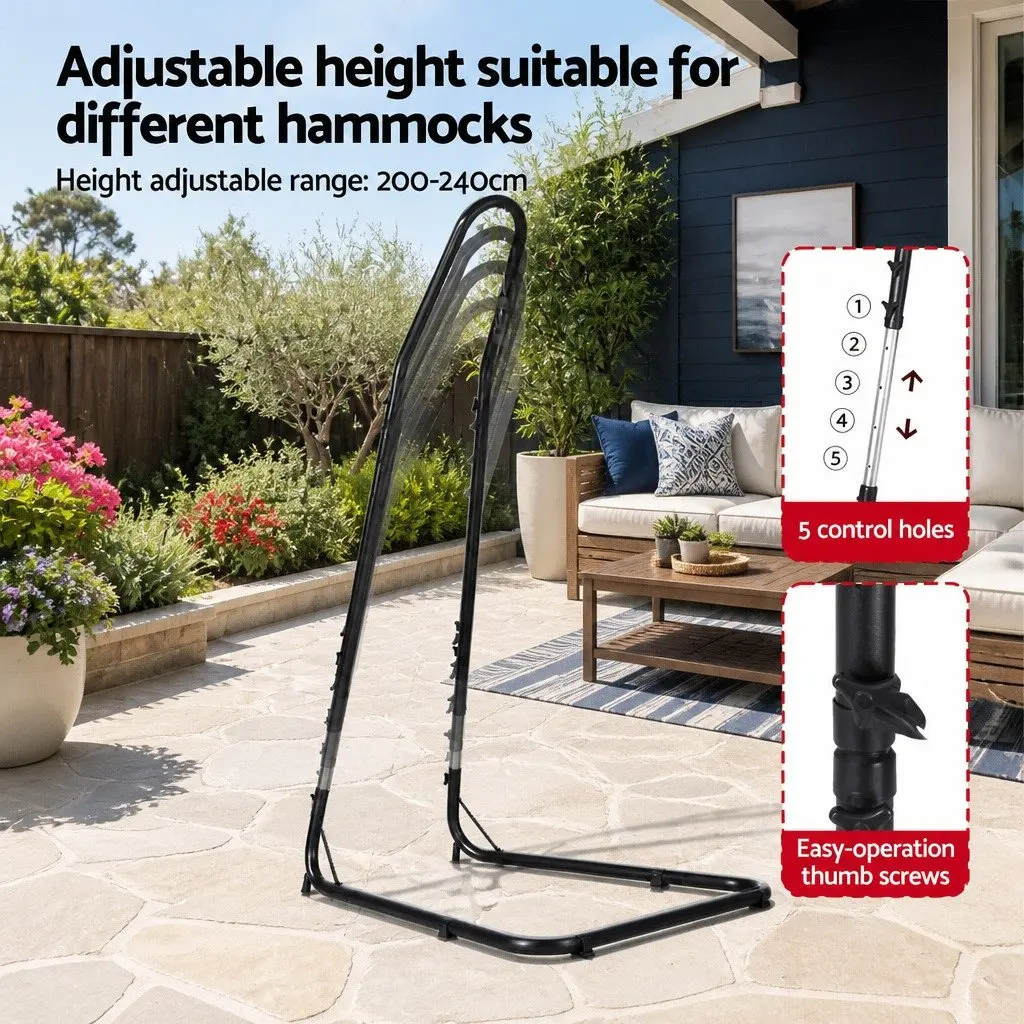 Hammock Chair Black Adjustable Height Steel Frame Stand Padded Seat Indoor Outdoor Relaxation