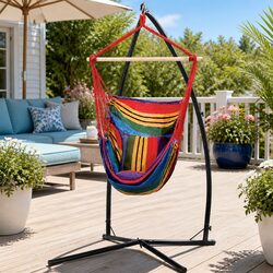 Compact and Colorful Rainbow Hammock Chair with Stand