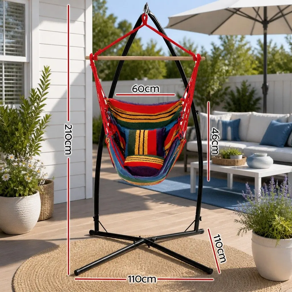 Hammock Chair Rainbow 100cm with Steel Stand Indoor Outdoor Durable Polyester Cotton Blend