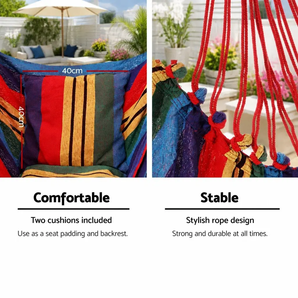 Hammock Chair Rainbow 100cm with Steel Stand Indoor Outdoor Durable Polyester Cotton Blend