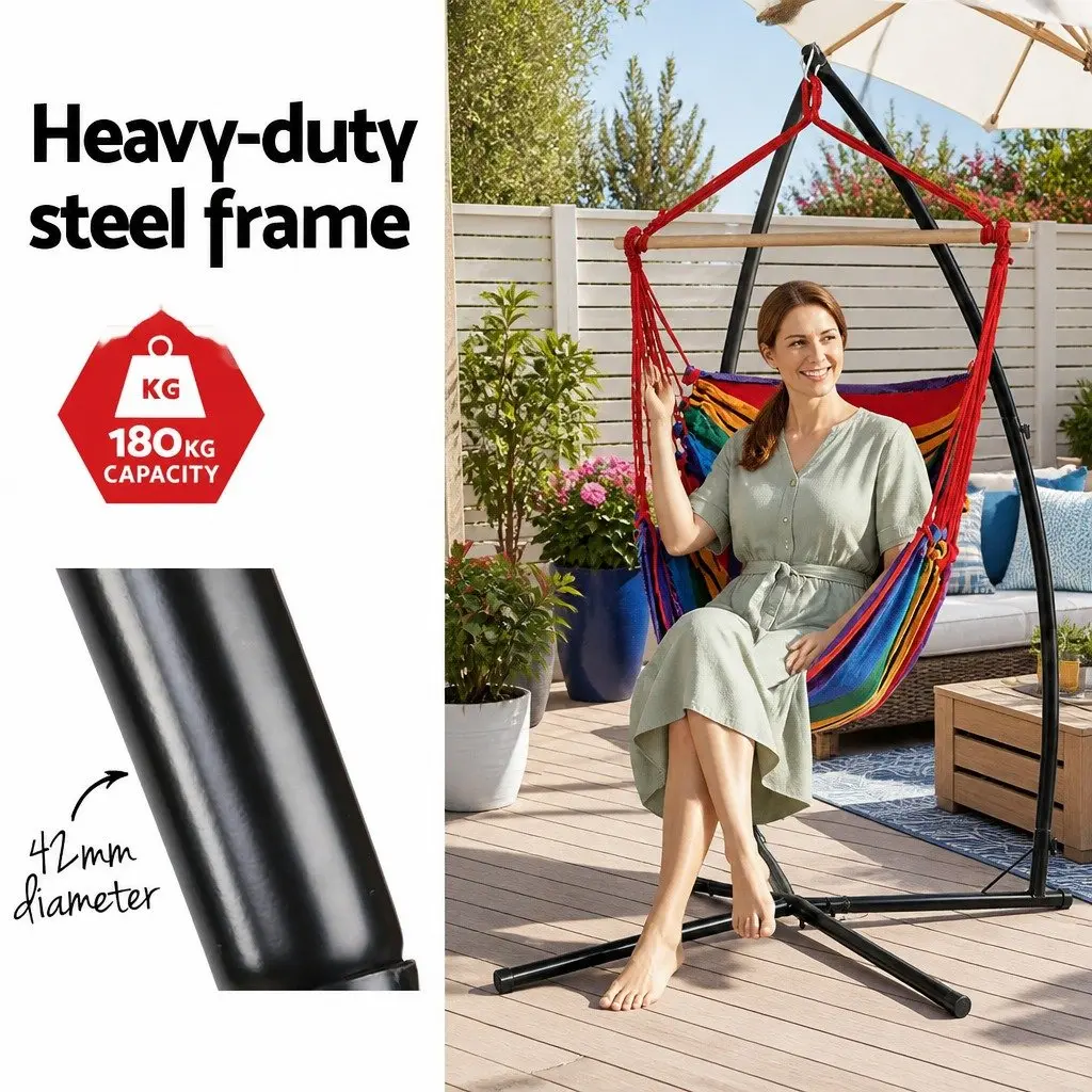 Hammock Chair Rainbow 100cm with Steel Stand Indoor Outdoor Durable Polyester Cotton Blend
